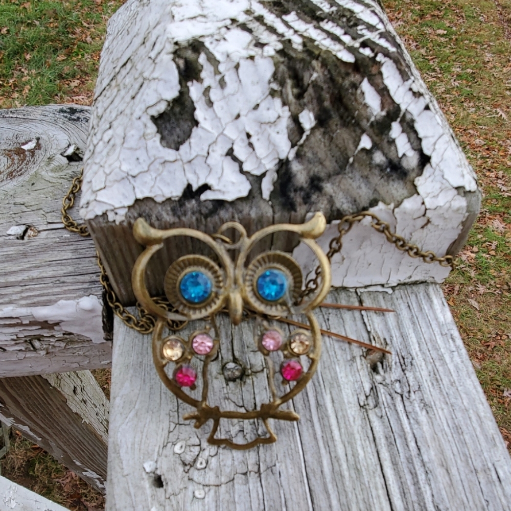 Last 1! Jeweled cutout owl delicate boho necklace - Picture 6 of 7